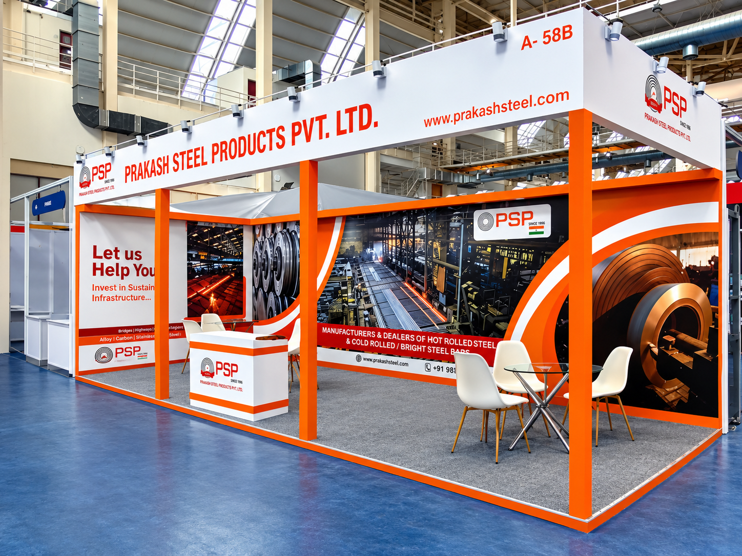 Prakash Steel Products Pvt Ltd exhibition stall designed and built by Bizcartel India